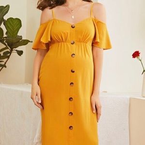 *MATERNITY* Yellow “Cold Shoulder” dress